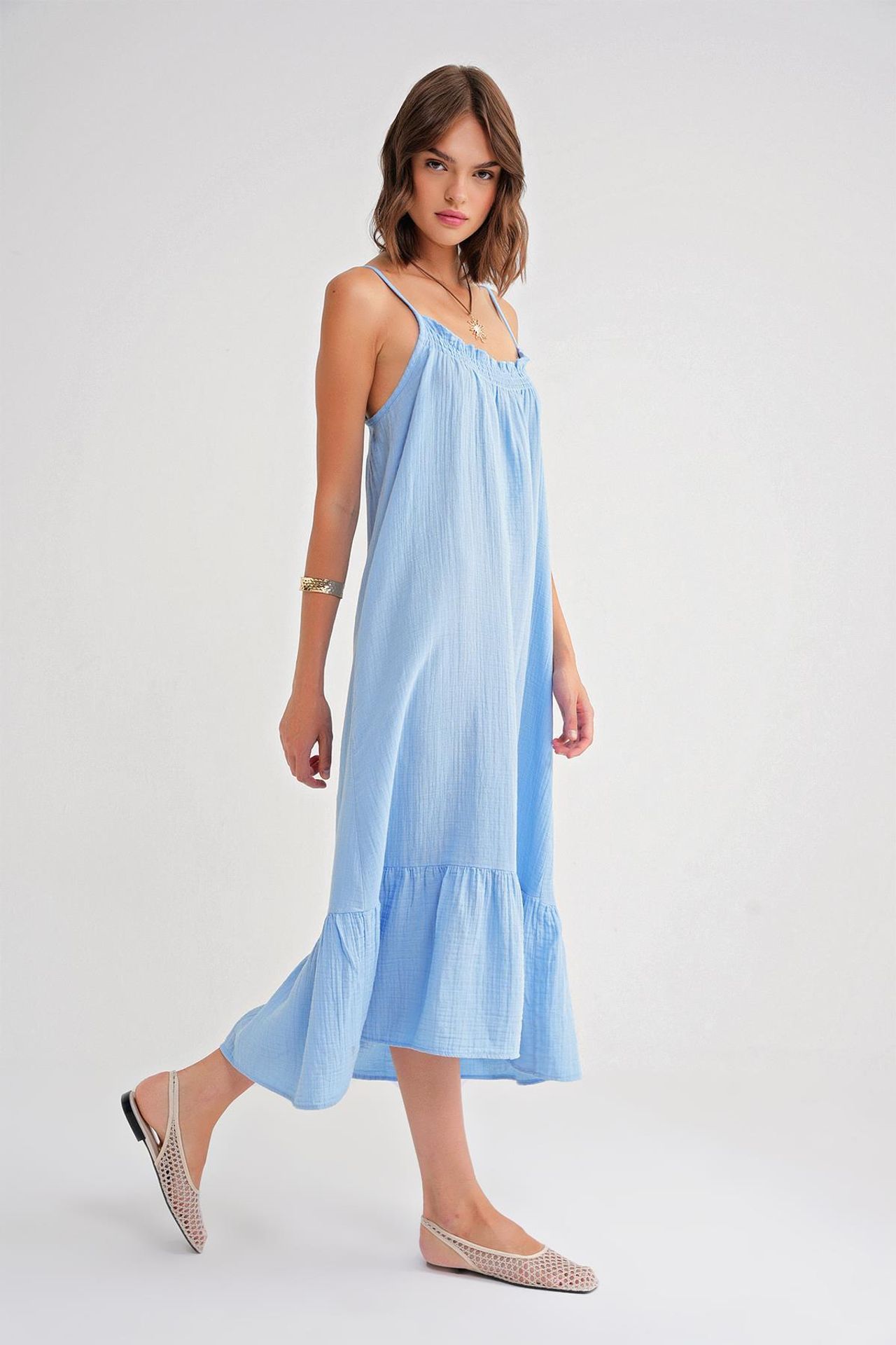 Mixray Midi Muslin Dress with Ruffle Detail 2