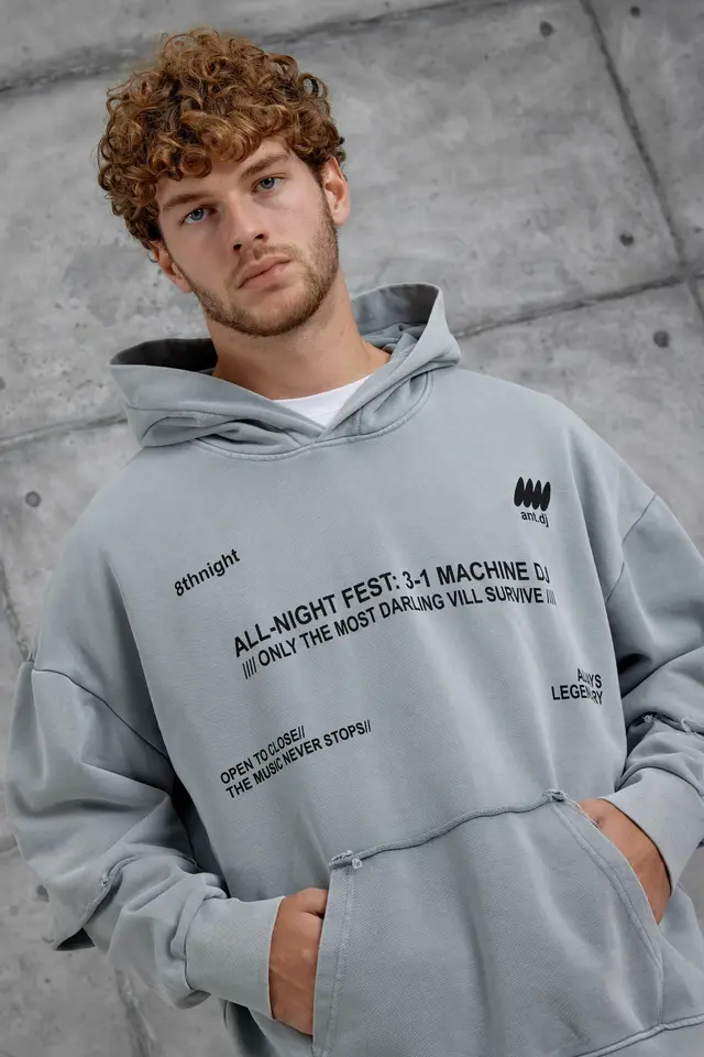 NOMARC Geniş Kesim Baskılı Kapüşonlu Sweatshirt