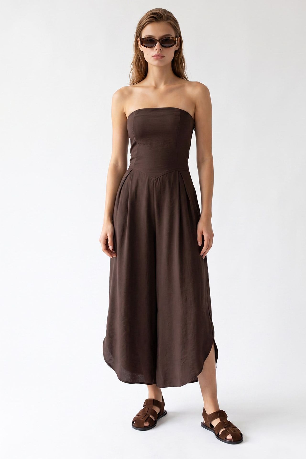 MIXRAY Strapless Wide-Leg Jumpsuit With Slit 1