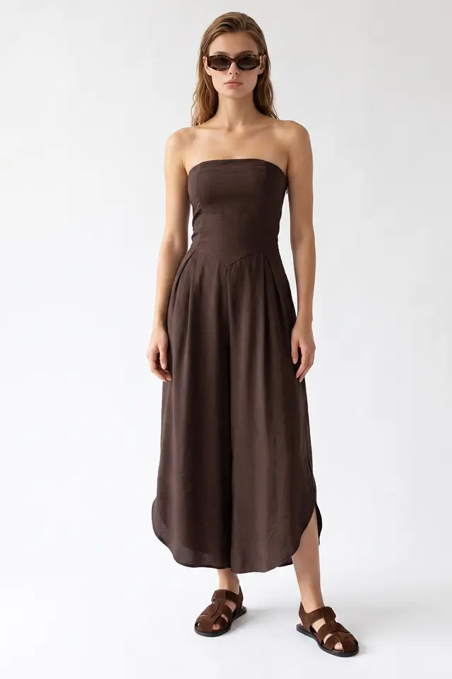 MIXRAY Strapless Wide-Leg Jumpsuit With Slit