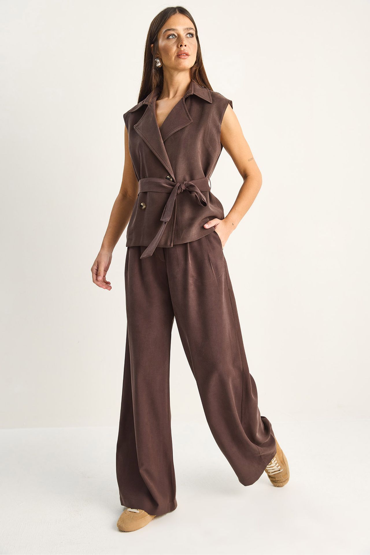 LUCCI High Waist Wide Leg Co-ord Set with Shawl Collar 4