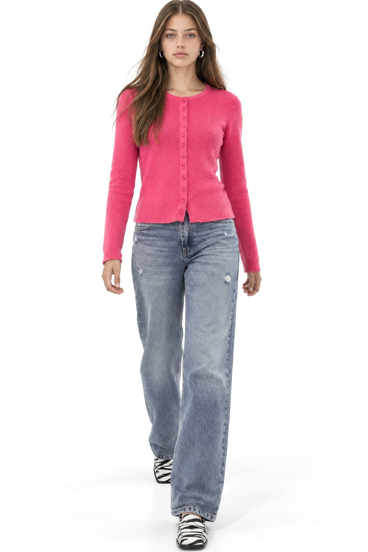 Mixray Buttoned Slim Fit Ribbed Knit Cardigan 2