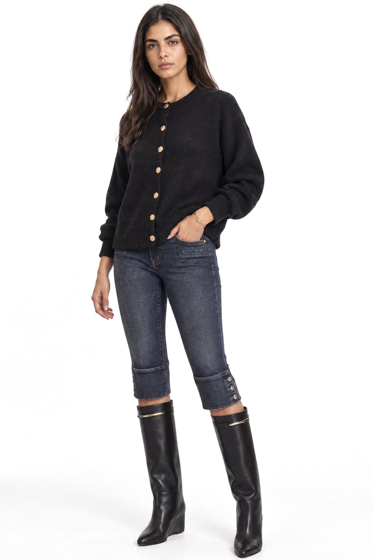Mixray Buttoned Ribbed Knit Cardigan 2
