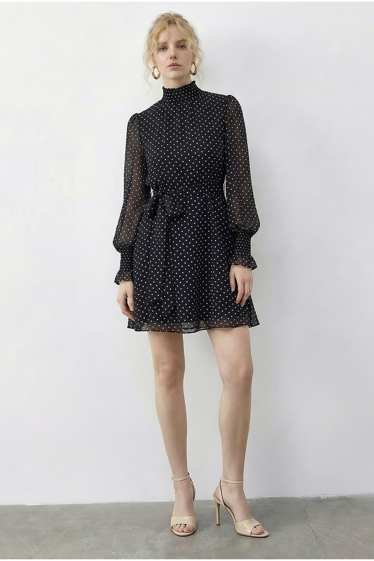 LUCCI Polka Dot Half Turtleneck Mini Dress with Belt 2