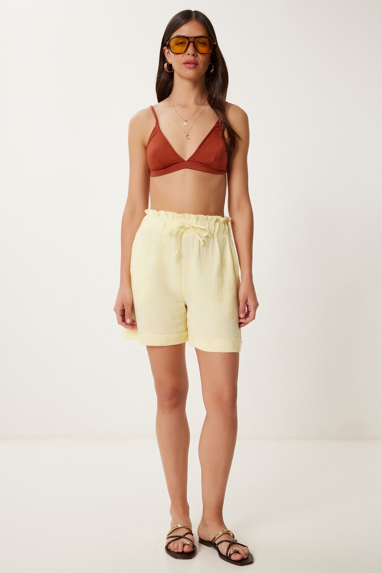 ISTANBUL High Waist Drawstring Mini Shorts with Binding Detail 1