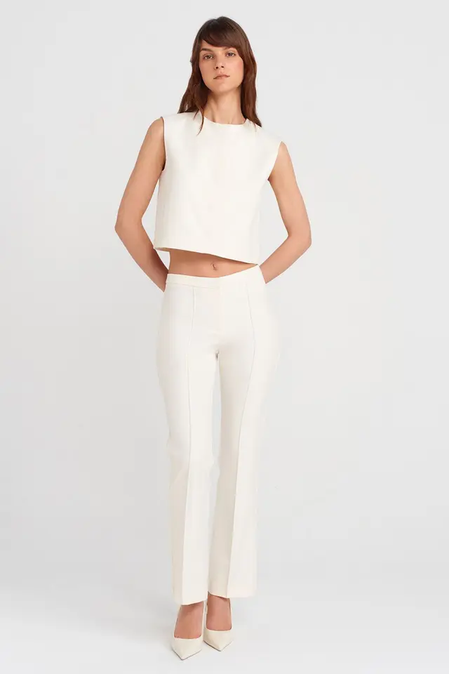 DILVIN High-Waist Straight-Leg Crepe Trousers