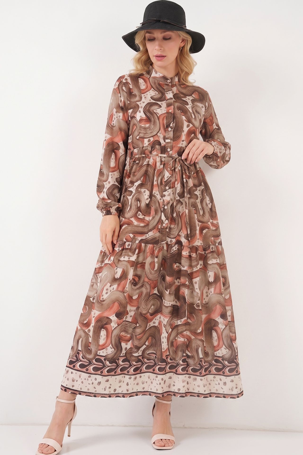 BDART Buttoned Crew Neck Maxi Dress with Waistband