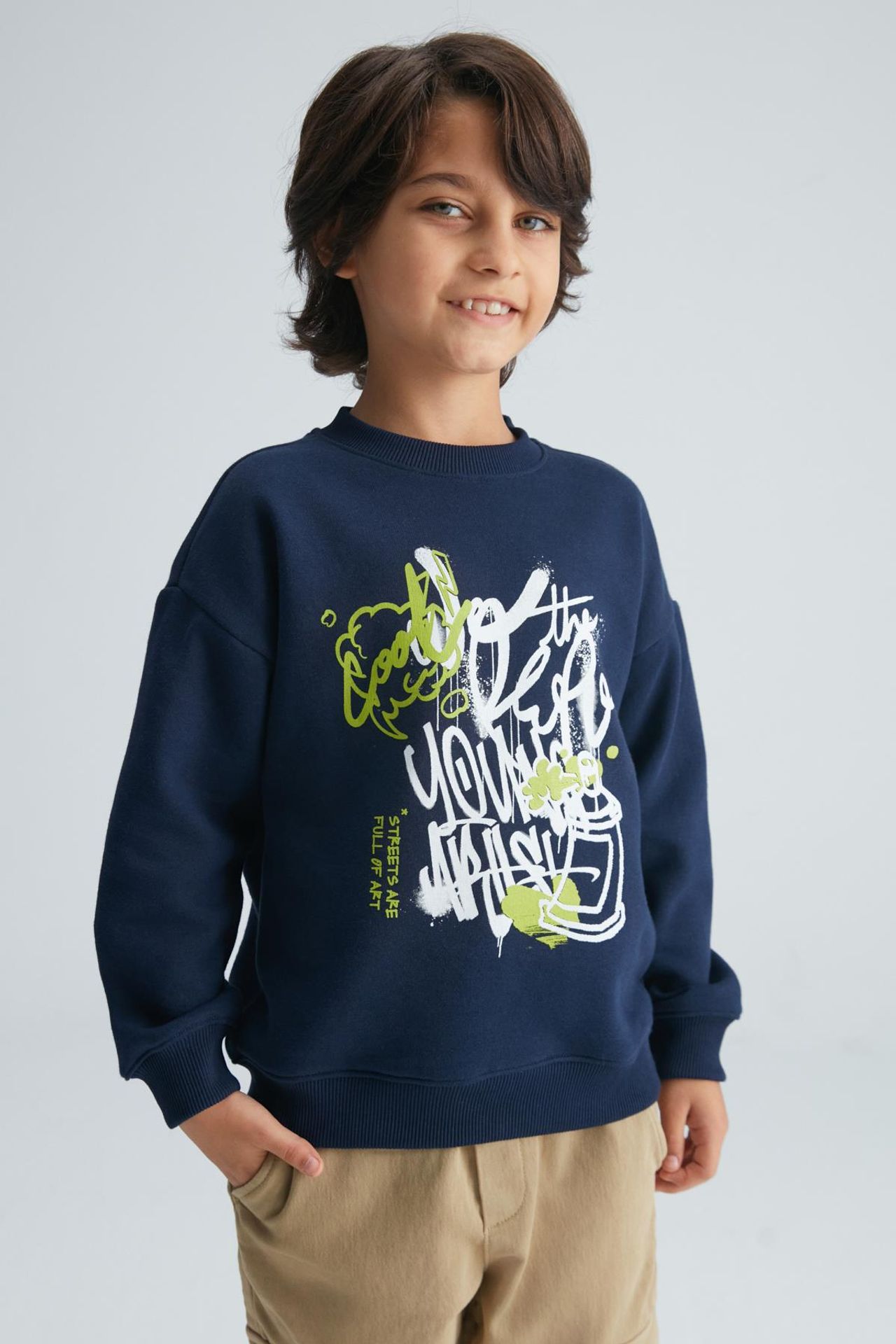 GRIMELANGE Bisiklet Yaka Yazı Baskılı Sweatshirt 4