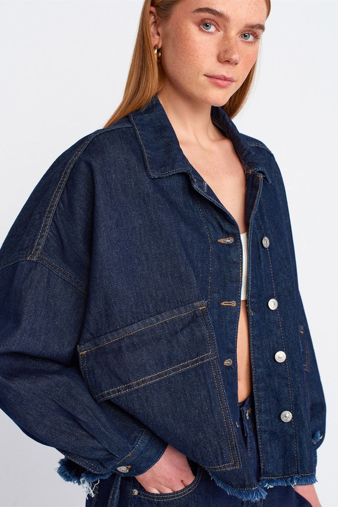 DILVIN Oversized Cotton Denim Button Jacket 4