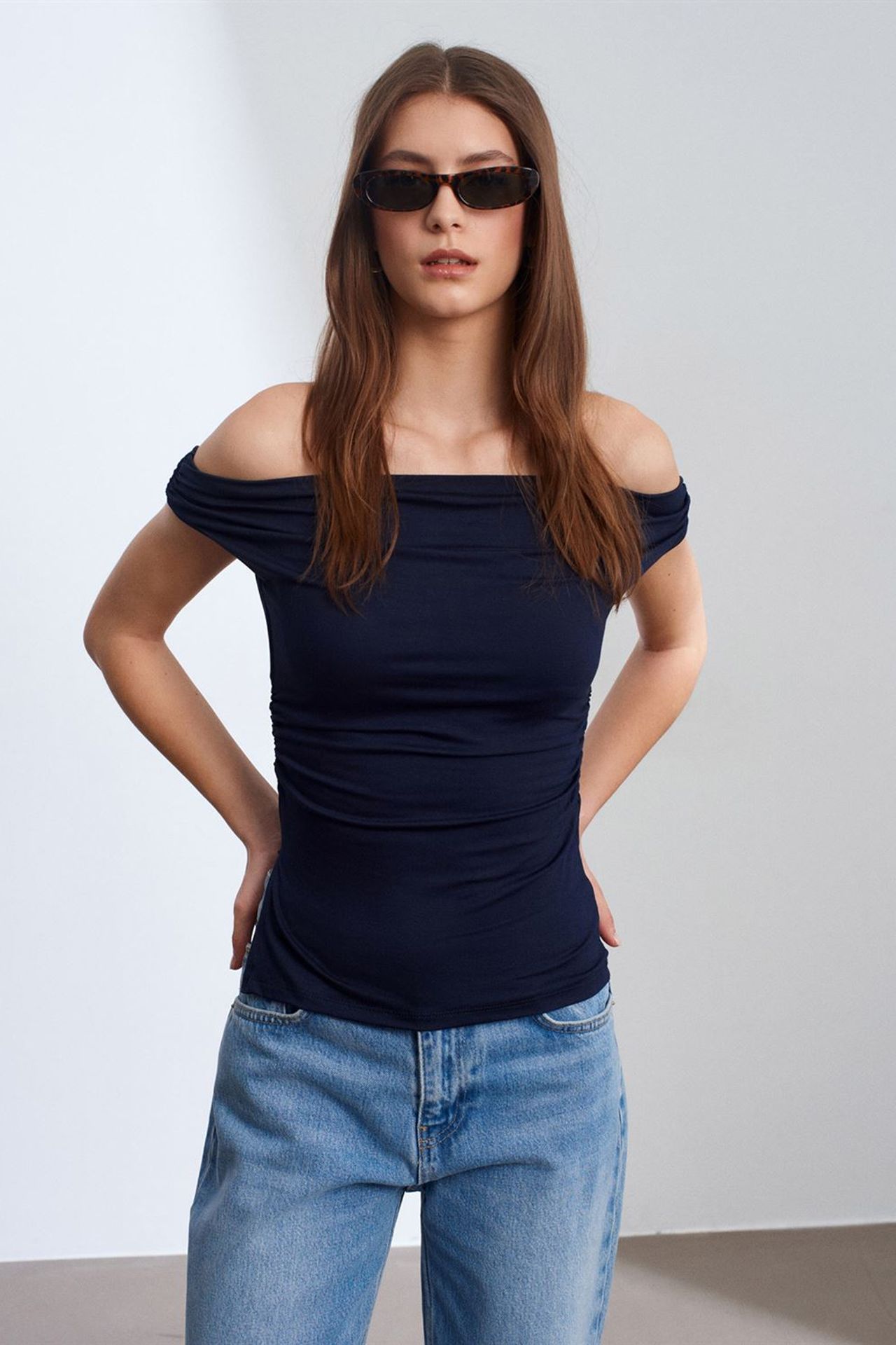 DILVIN Omuzları Açık Slim Fit Jarse Bluz 1
