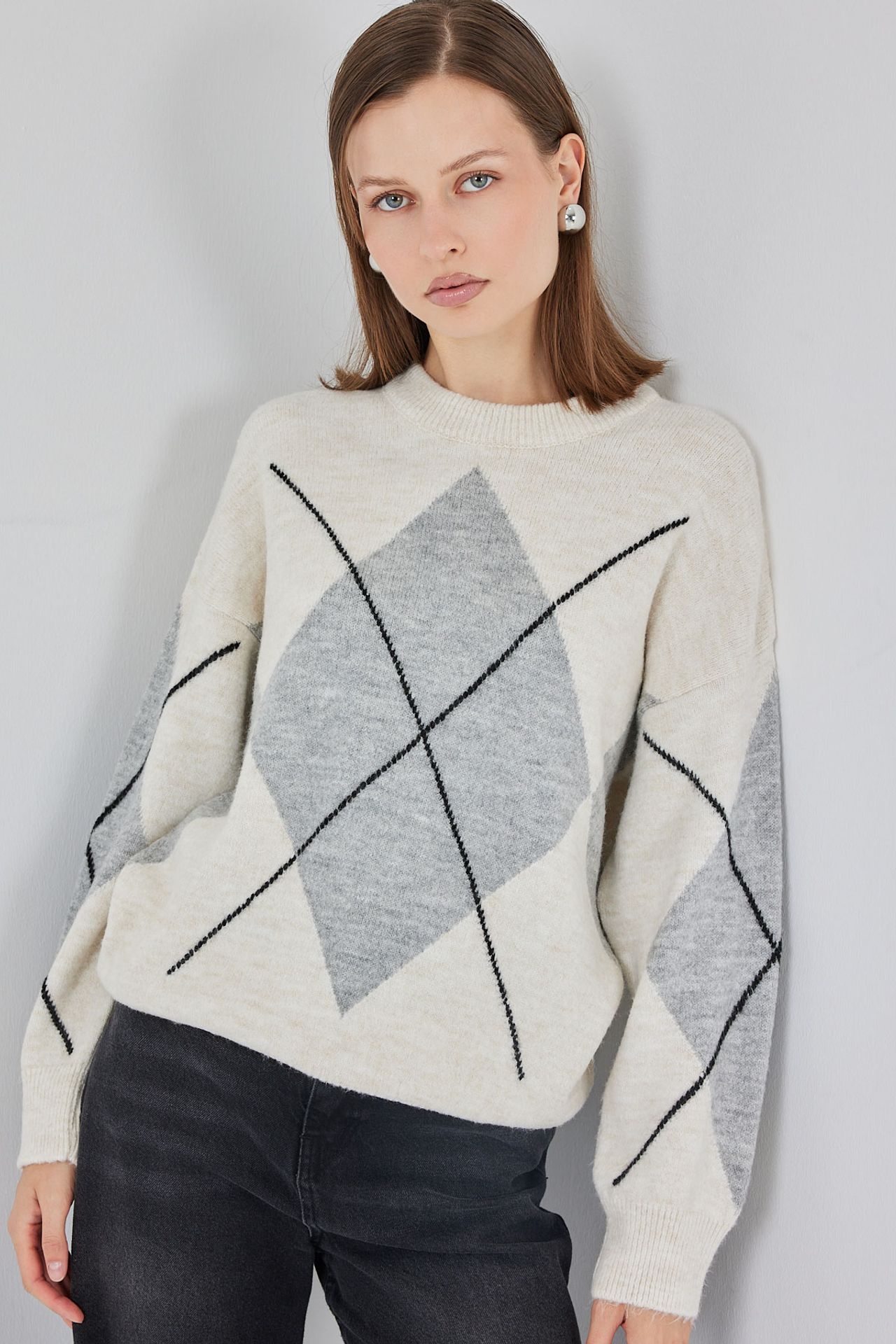 BDART Oversized Argyle Crew Neck Jumper 4