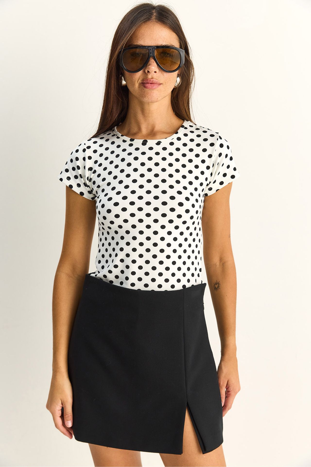 LUCCI Polka Dot Crew Neck Crop T-Shirt 1