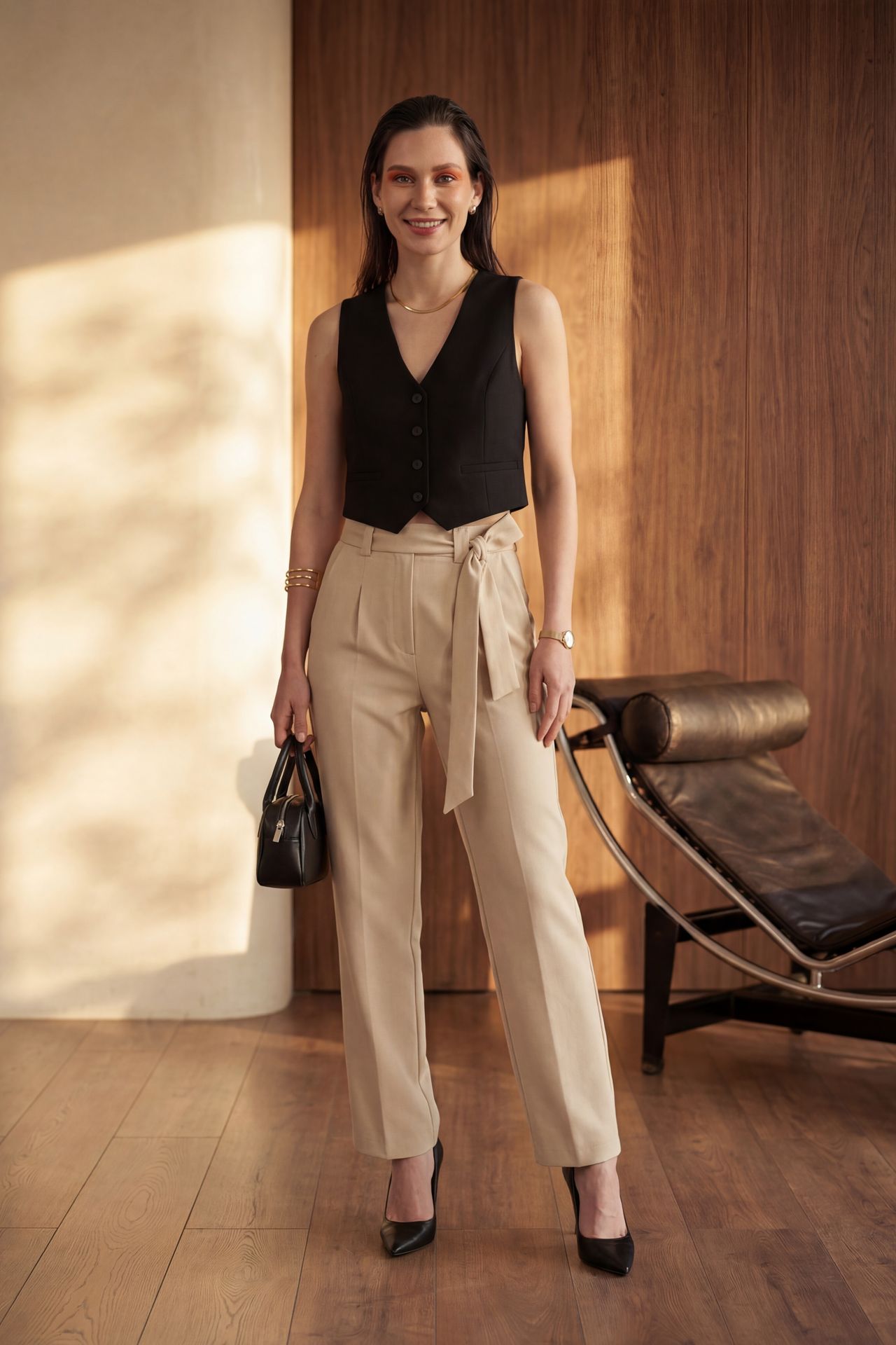 MY FASHION High Waisted Wide Leg Belted Pants
