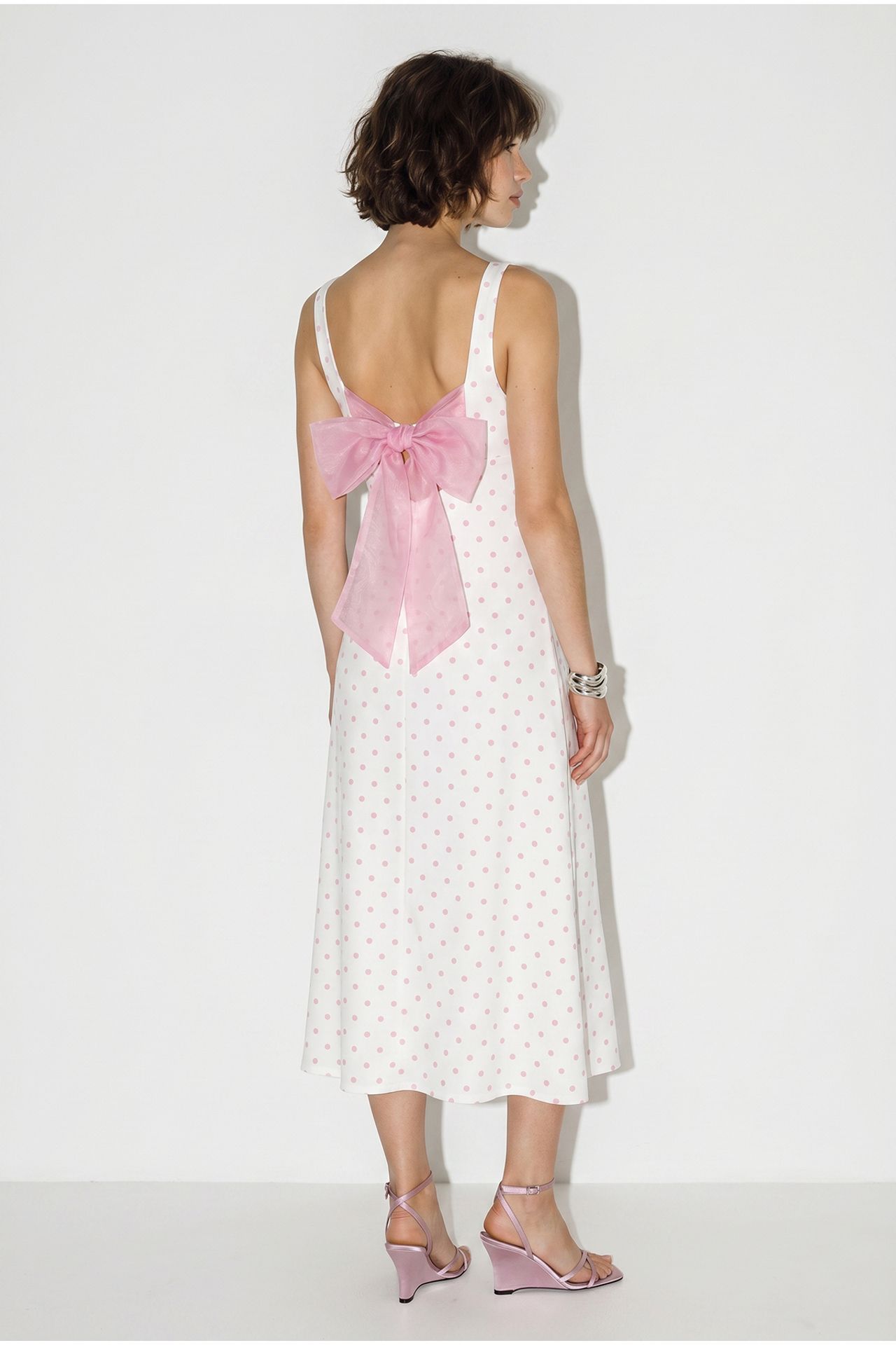 LUCCI Polka Dot Sleeveless Midi Dress With Tie Detail 5