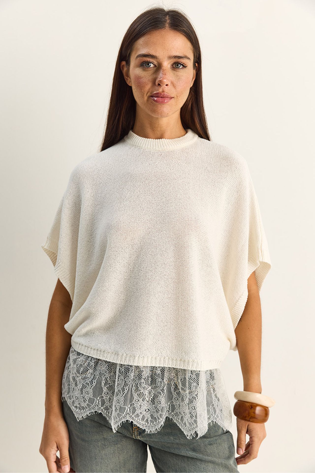 LUCCI Oversized Lace Knit Top With Half Turtleneck 2