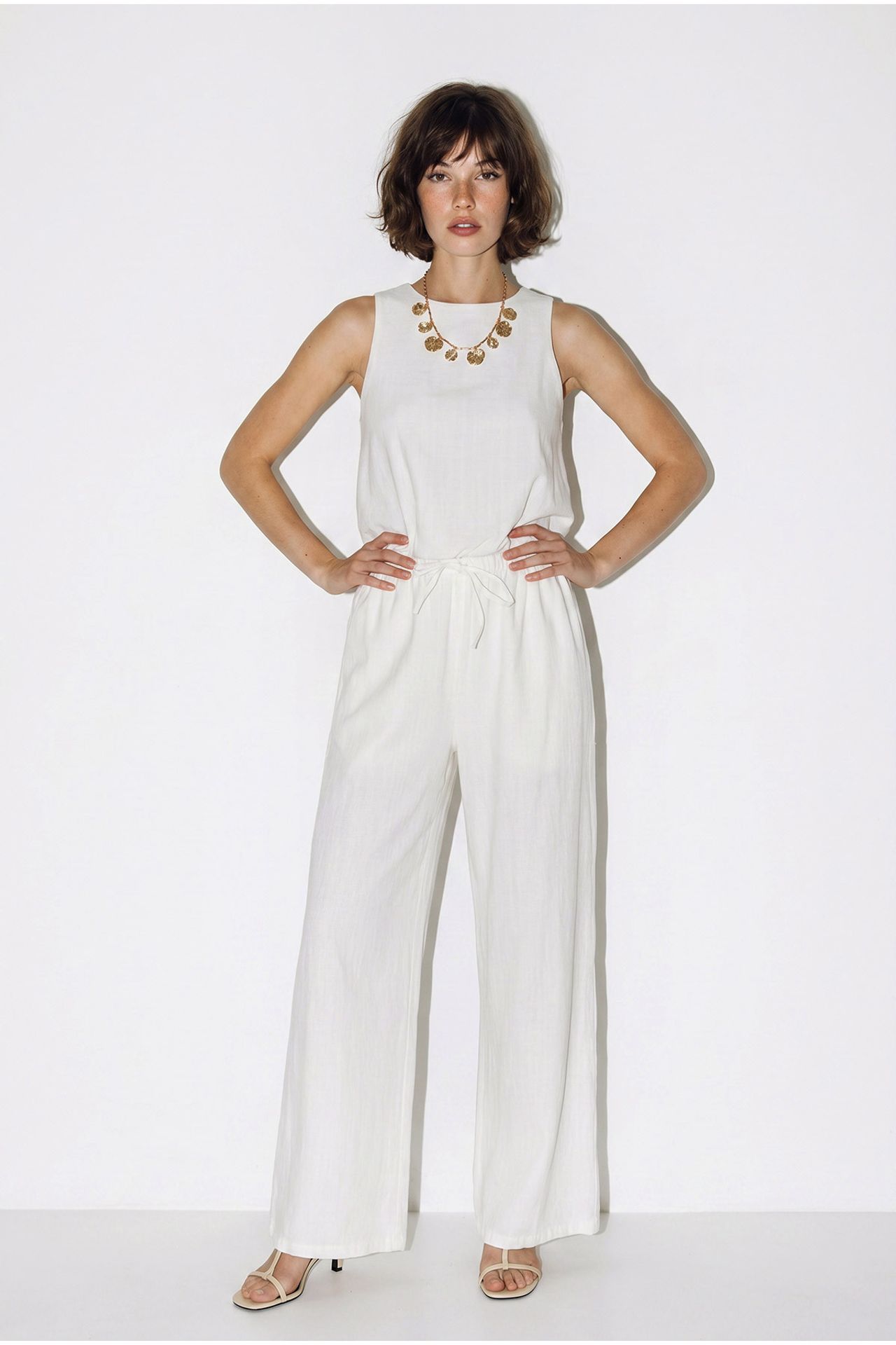 LUCCI Cotton Wide-Leg Sleeveless Jumpsuit