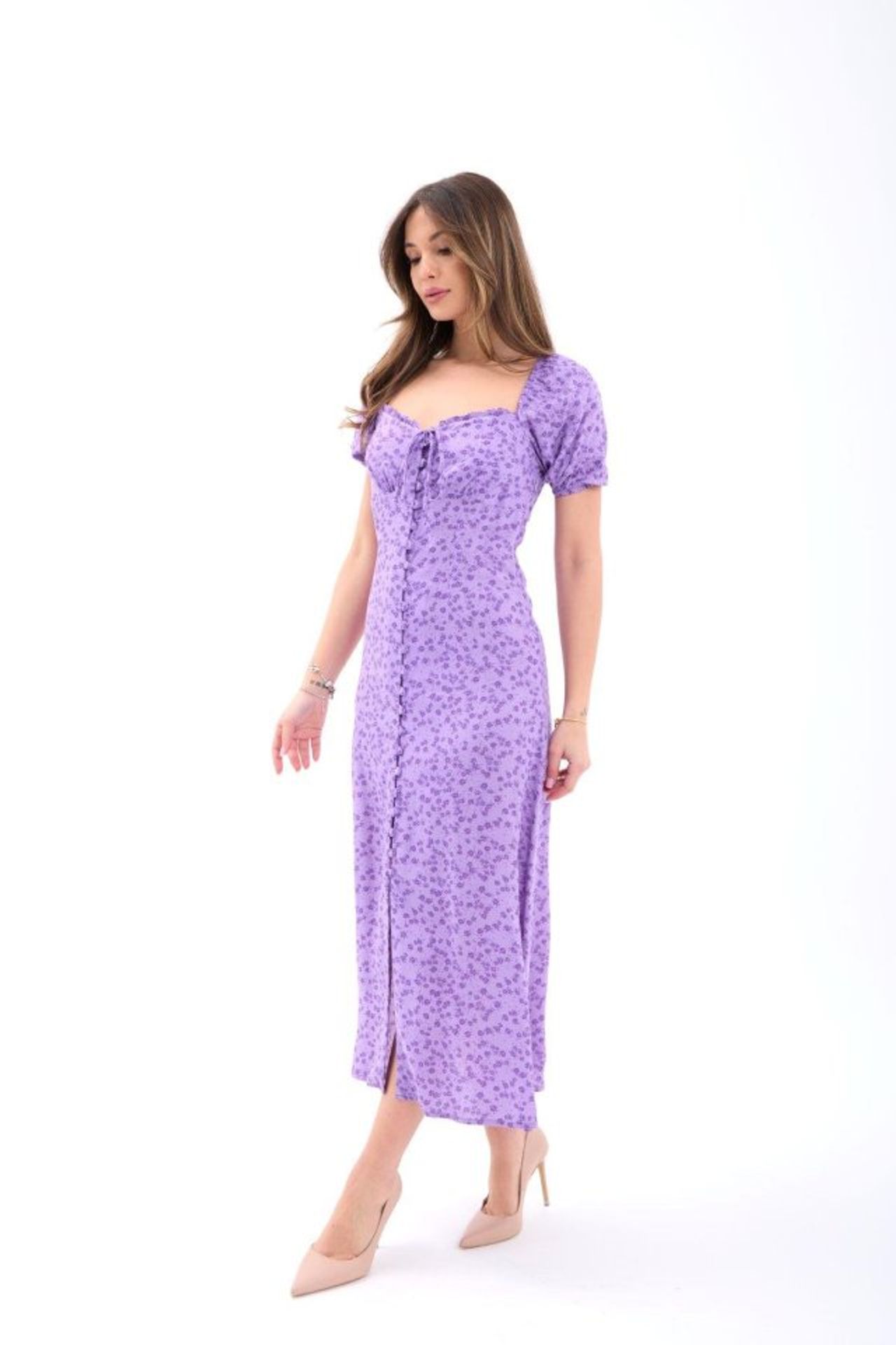 JANES Floral Midi Dress with Square Collar and Button Closure 3