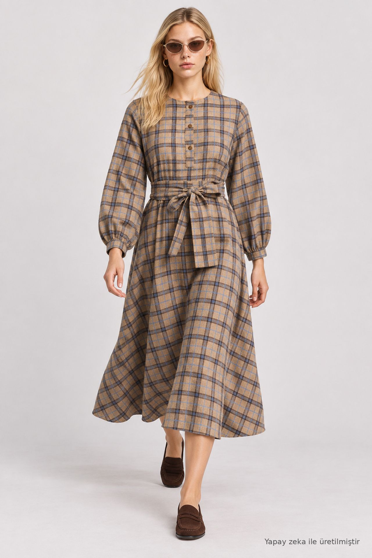ISTANBUL Belted Plaid Midi A-Line Dress 3