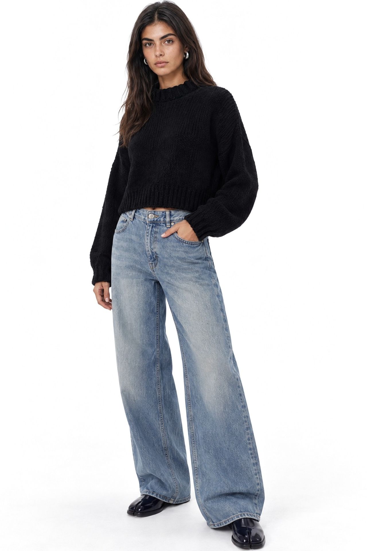 Mixray Thick Turtleneck Textured Crop Sweater 3