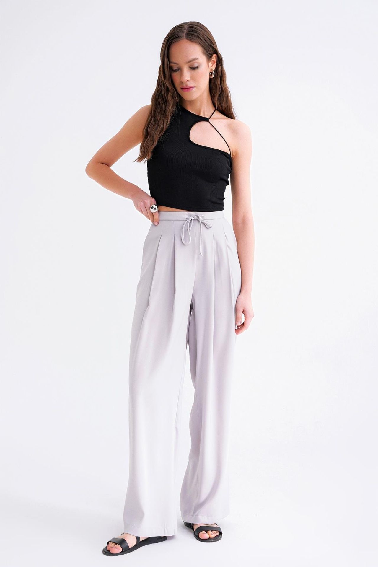 Mixray High Waist Pleated Palazzo Pants 6