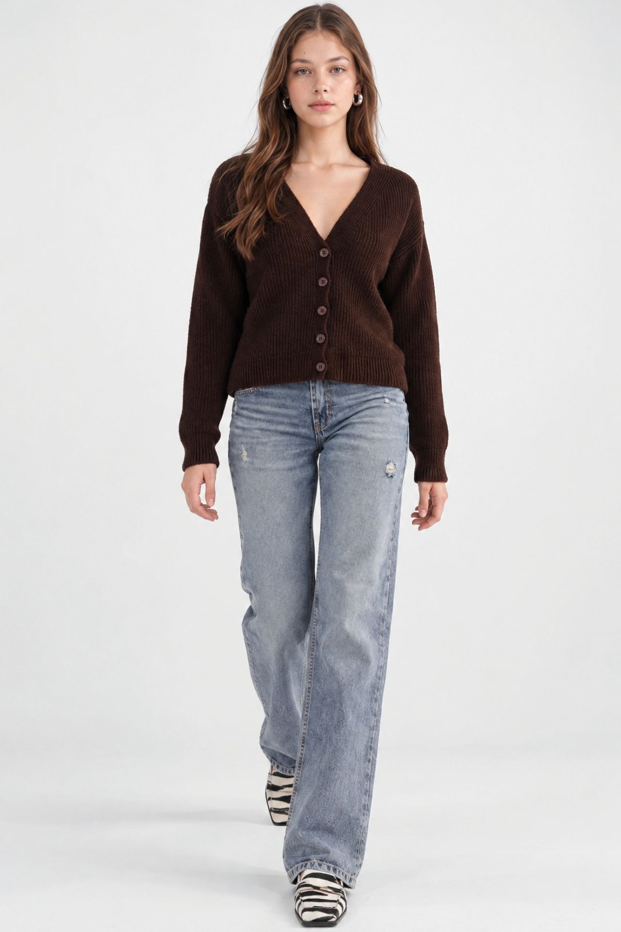 Mixray Textured V-Neck Button Cardigan 2