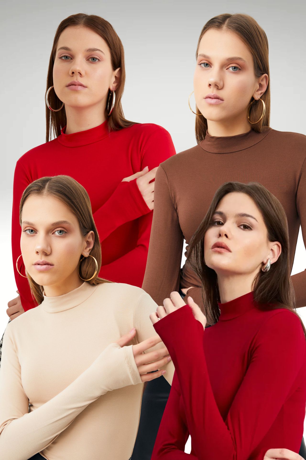 BIPANTOLON Women's 4-Pack Cut-Out Half Turtleneck Bodysuits 1