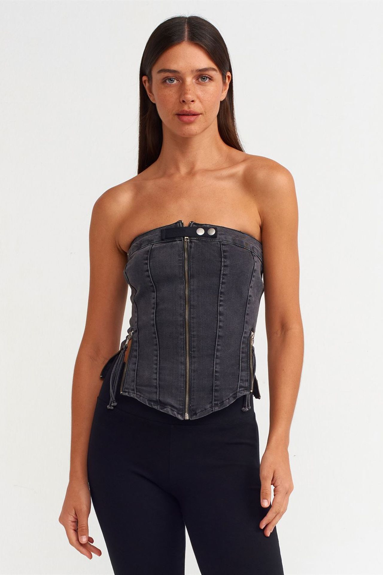 DILVIN Strapless Cropped Denim Top 1