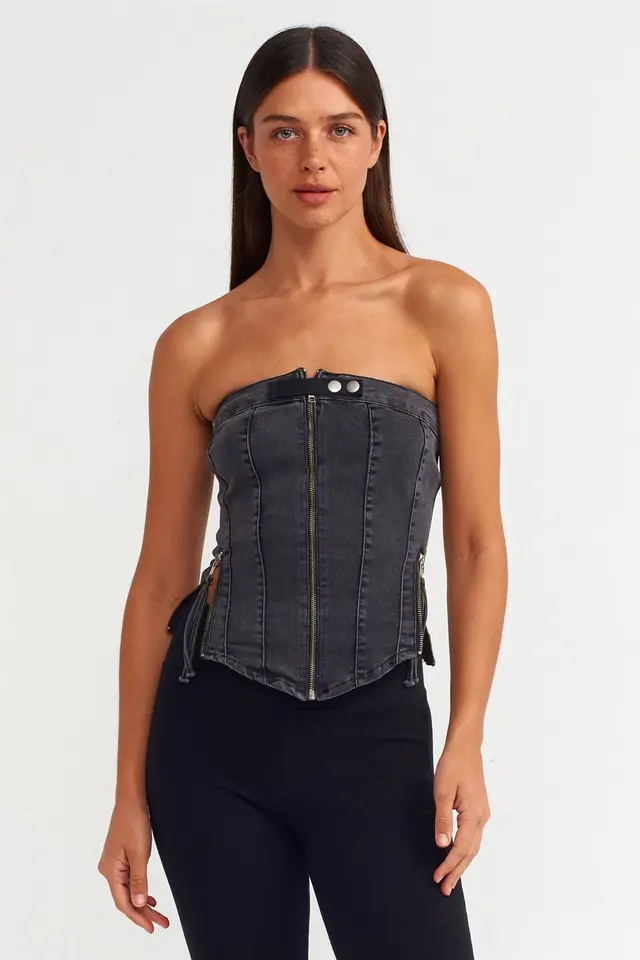DILVIN Strapless Cropped Denim Top