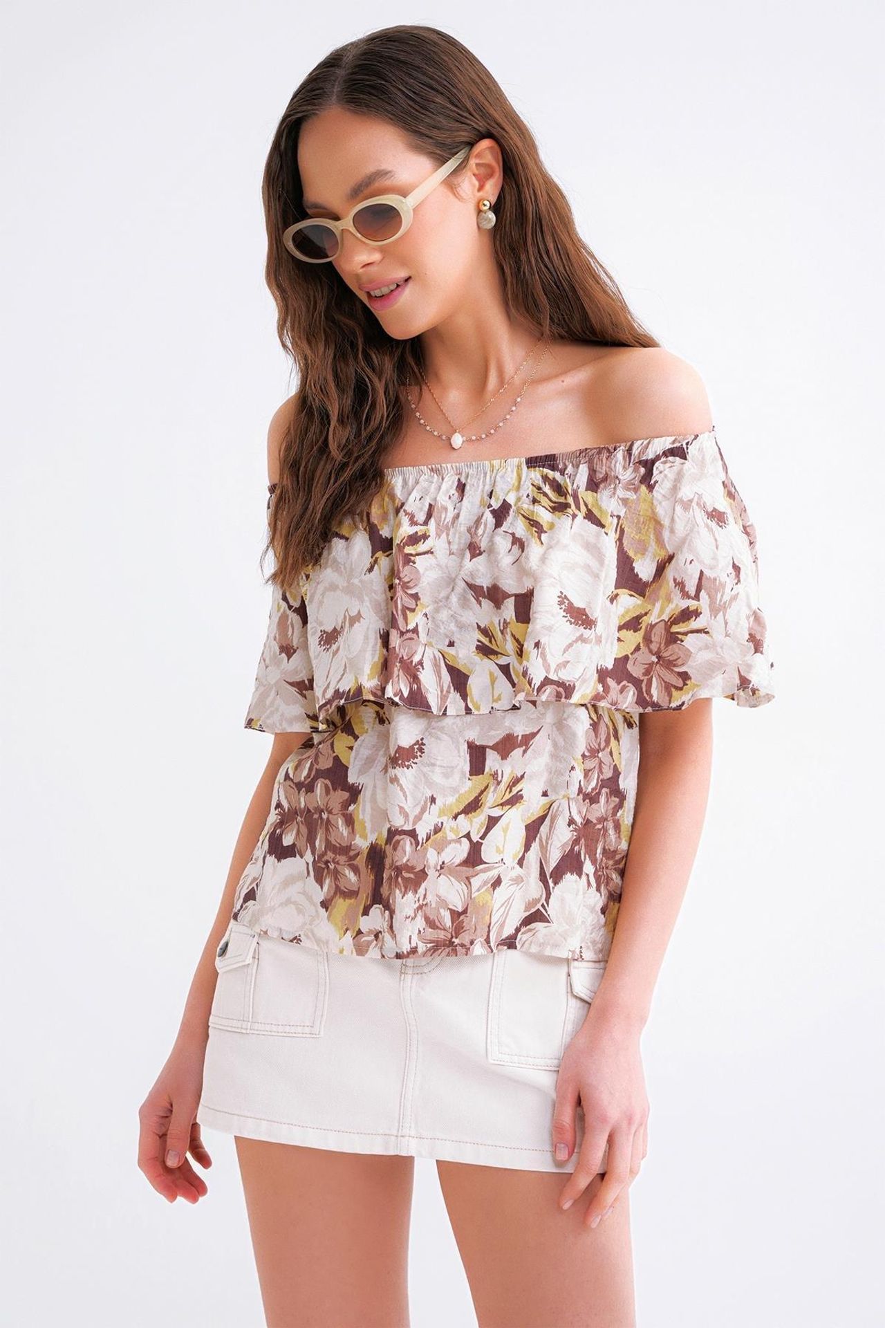Mixray Floral Print Off Shoulder Blouse 1