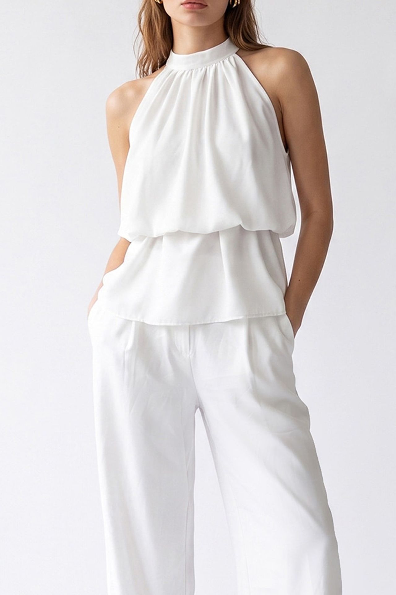 MIXRAY Halter Blouse And Wide-leg Pants Set 2