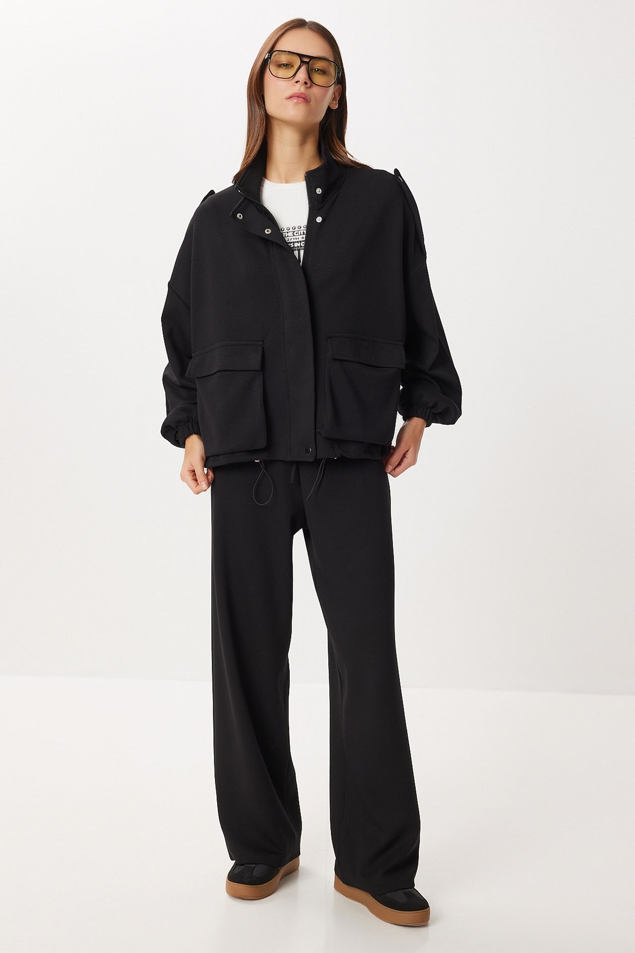 ISTANBUL Pocket Detail Jacket &  Wide Leg Pants Two-Piece Set 1