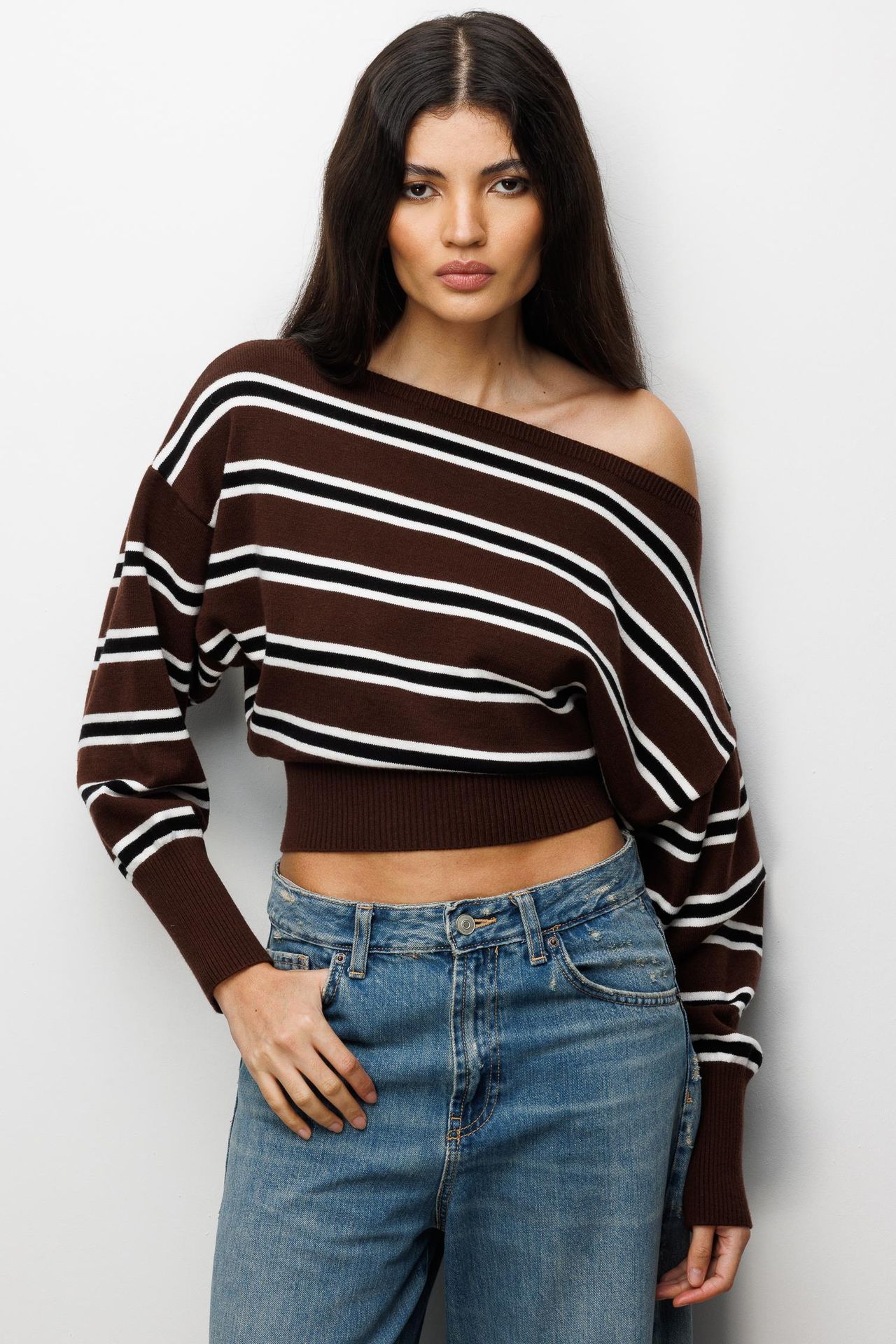 Mixray Ribbed Boat Neck Sweater 1