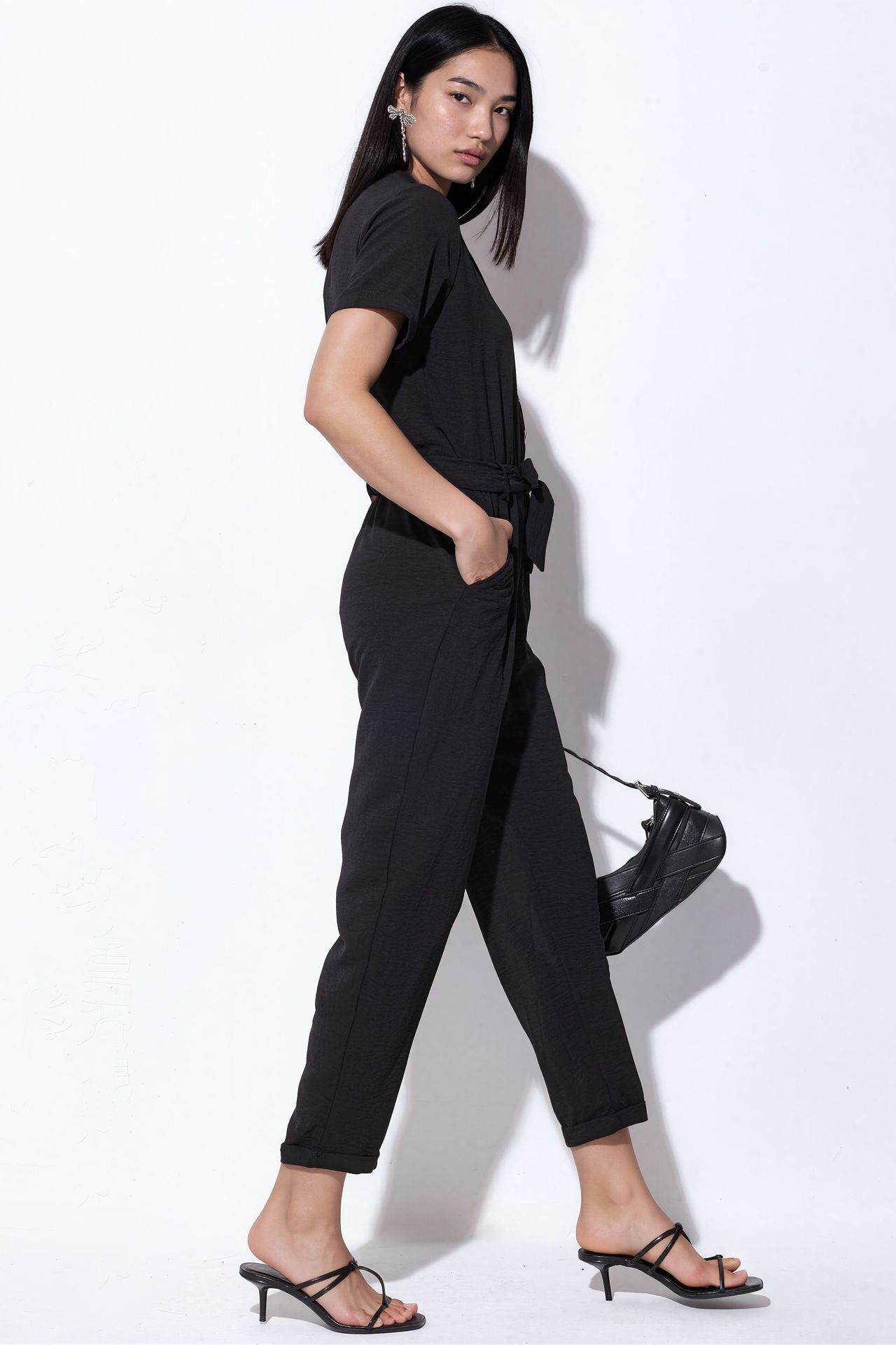 BDART Solid Woven Shirt-collar Jumpsuit With Bow Detail 2