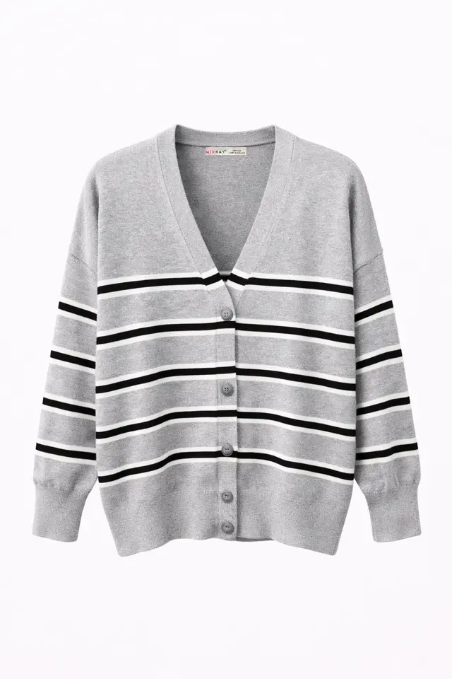 MIXRAY Women's Striped V-Neck Cardigan