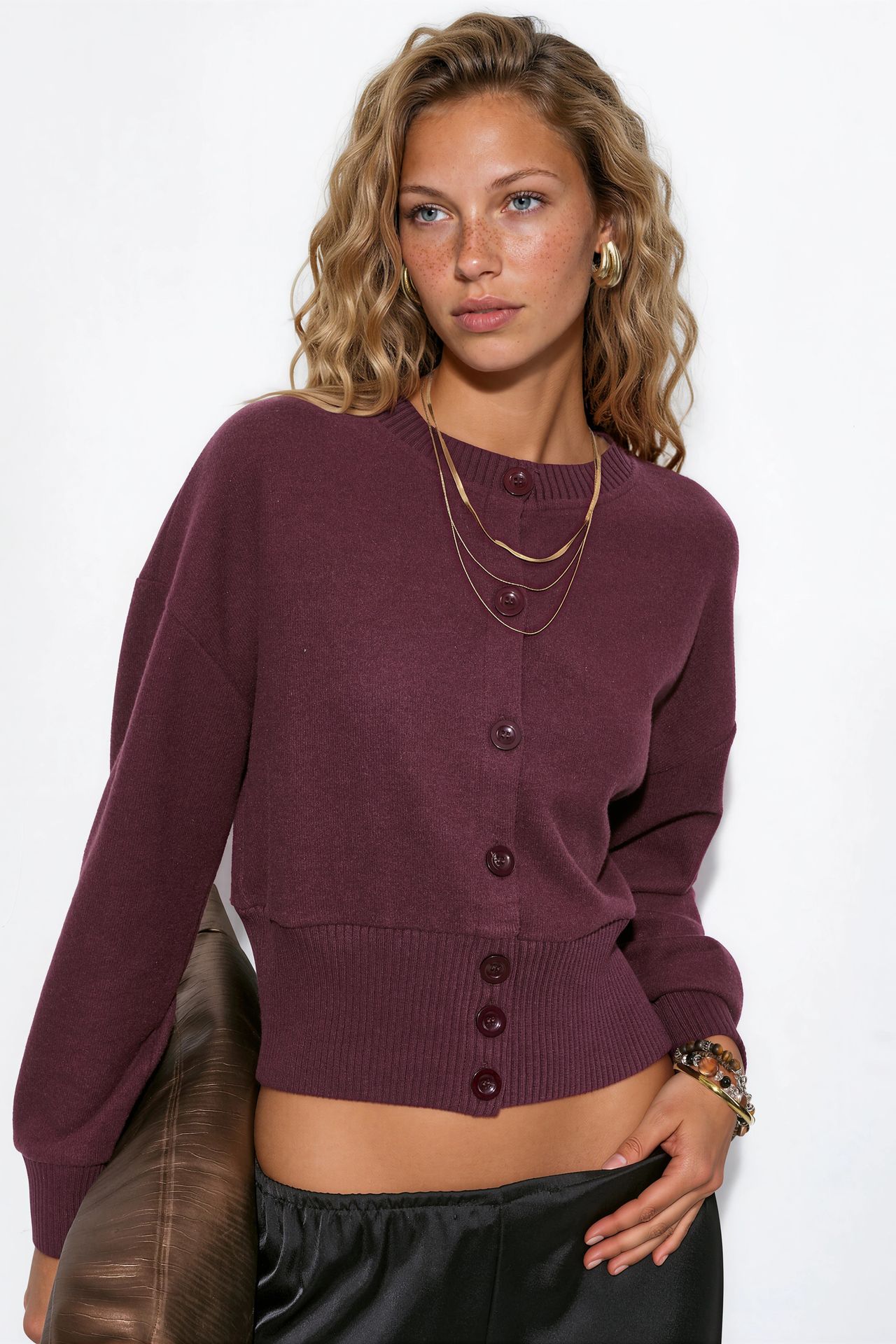 BUSEM Crop Ribbed Button Cardigan 1