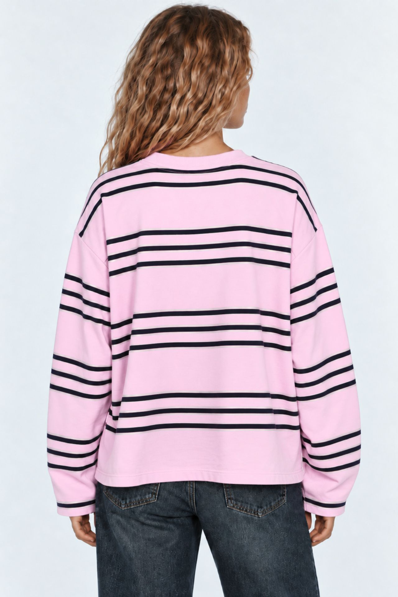 BIPANTOLON Kadın Oversize Çizgili Bisiklet Yaka Sweatshirt 3