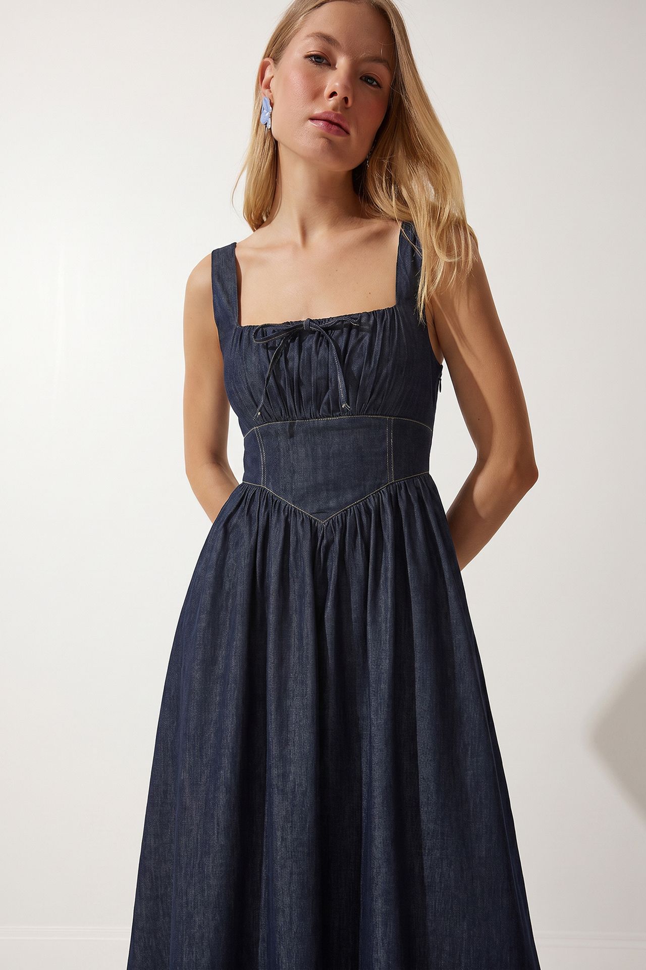 ISTANBUL Sleeveless Cotton Denim Midi Dress 5