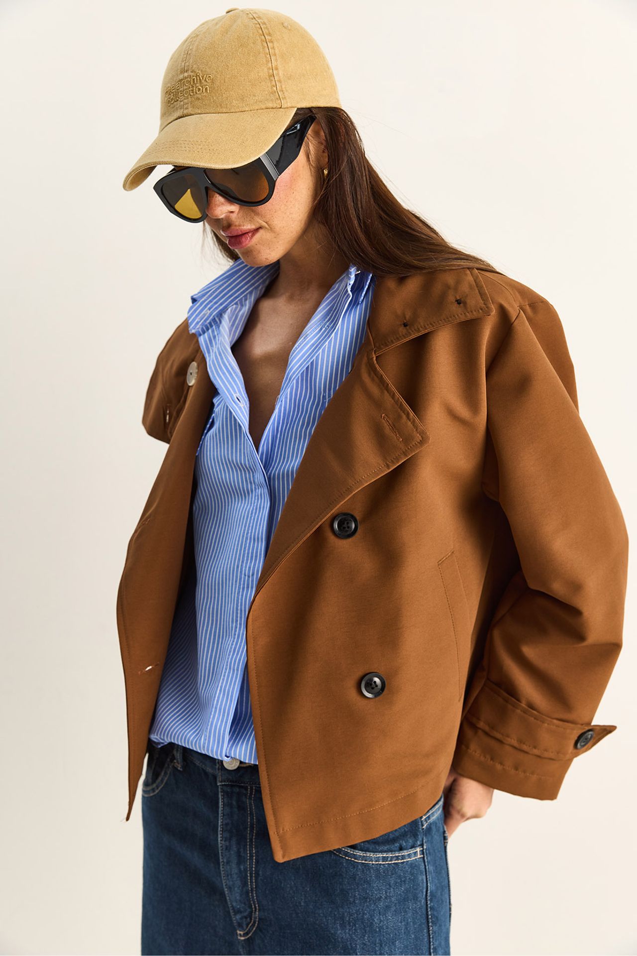 LUCCI Short Mandarin Collar Trench Coat 4
