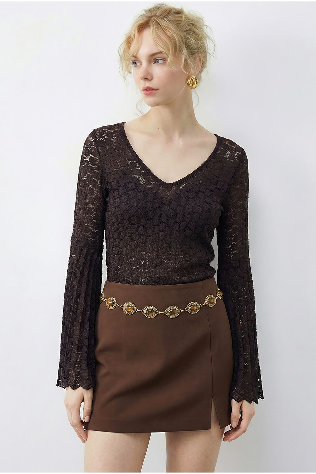 LUCCI Women's V-Neck Lace Blouse 1