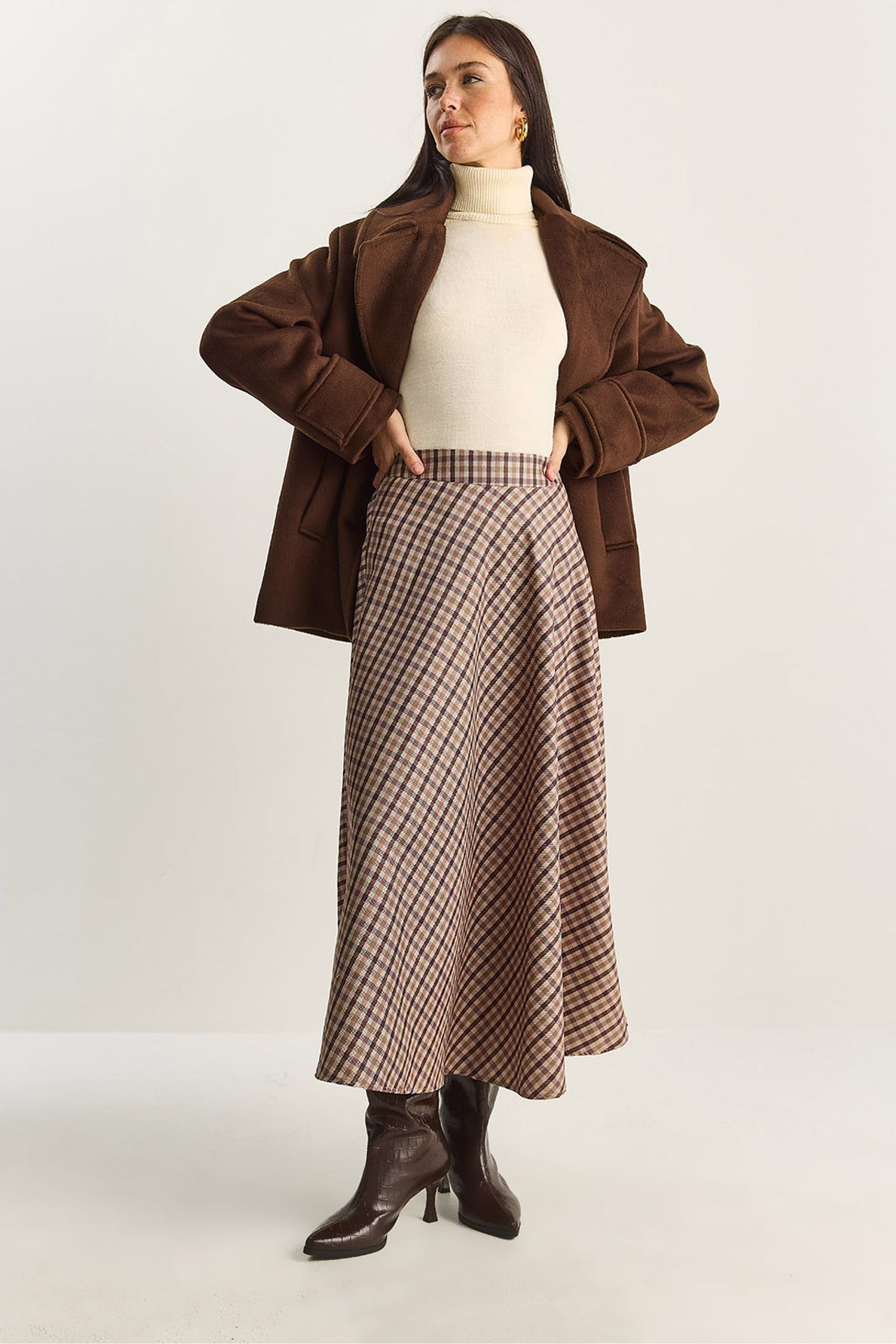 LUCCI Plaid Patterned High Waist Maxi Skirt