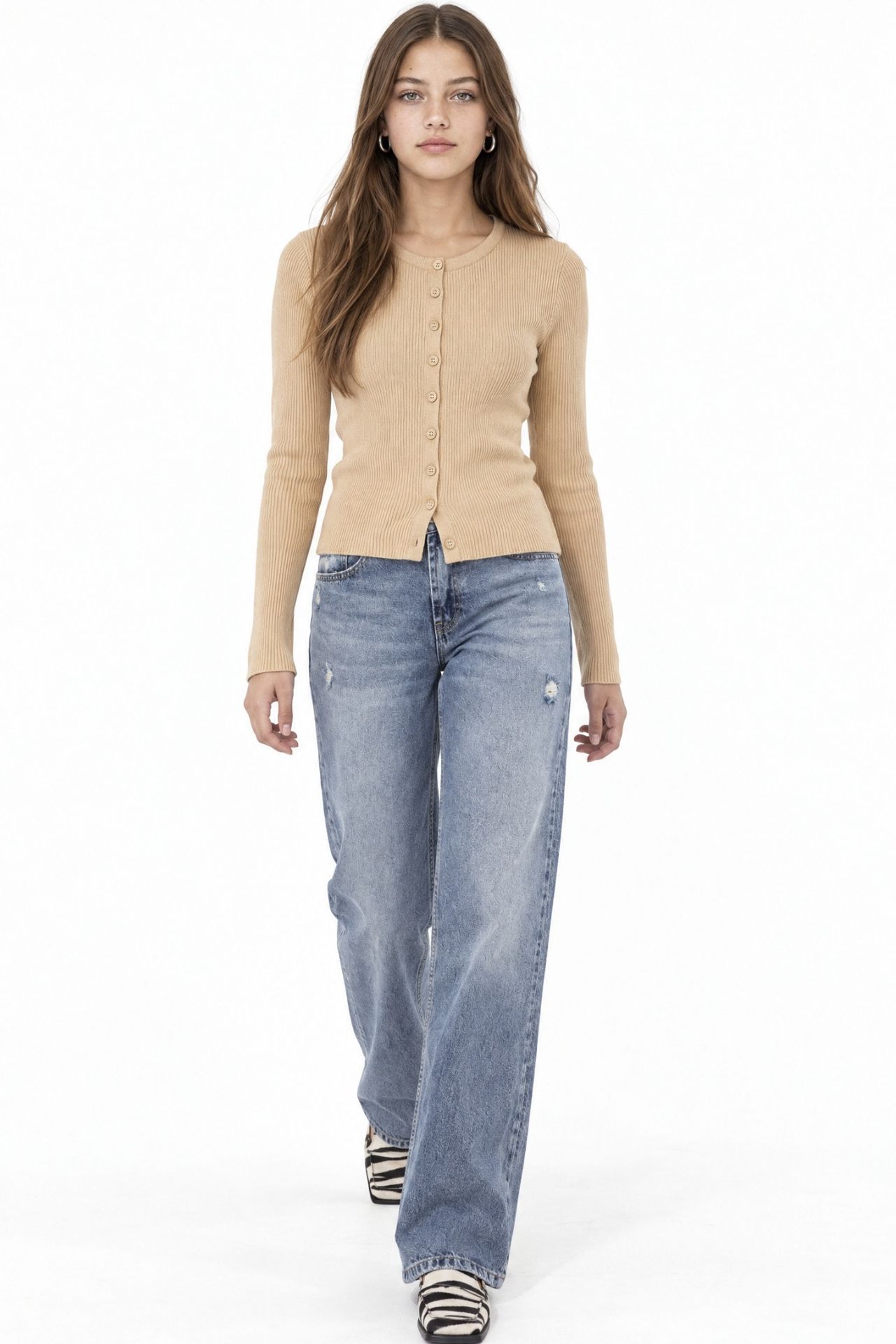 Mixray Buttoned Slim Fit Ribbed Knit Cardigan 3