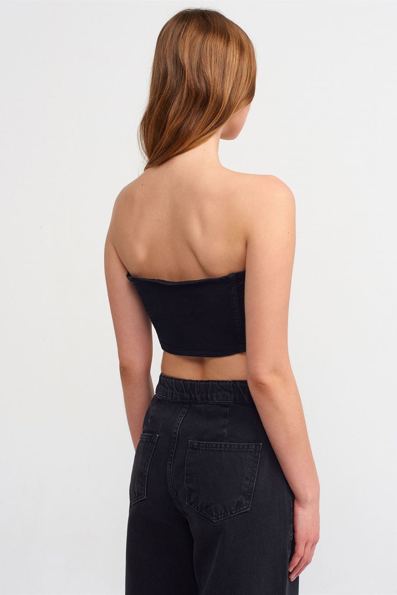 DILVIN Fitted Strapless Denim Crop Top 2