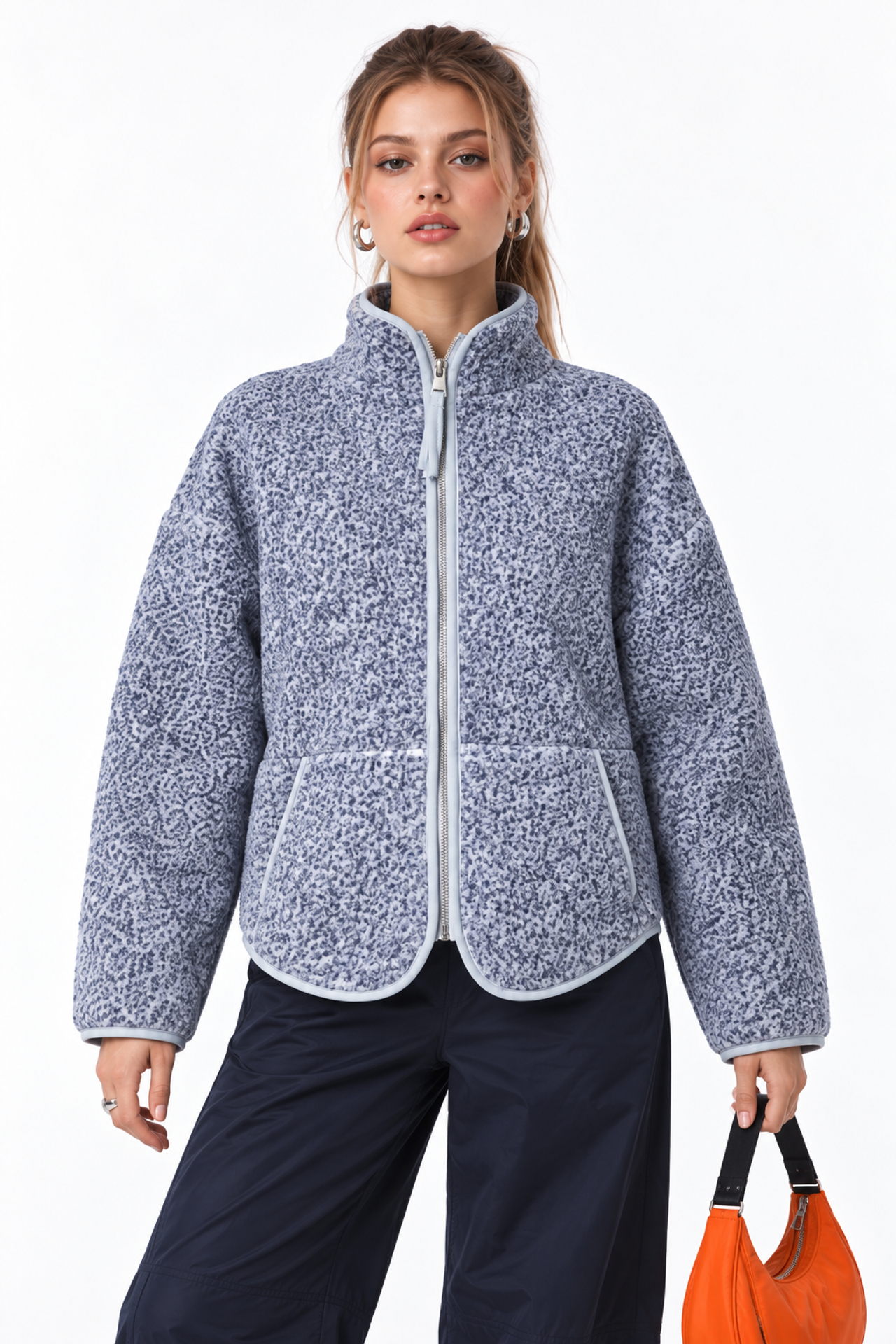 MIXRAY Kadın Yarım Fermuarlı Dokulu Sweatshirt 4