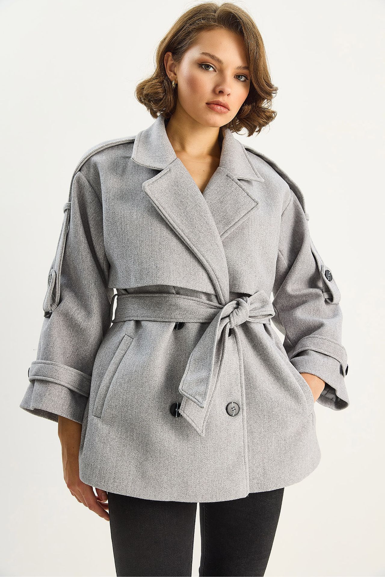 LUCCI Double Breasted Coat with Belt and Loops