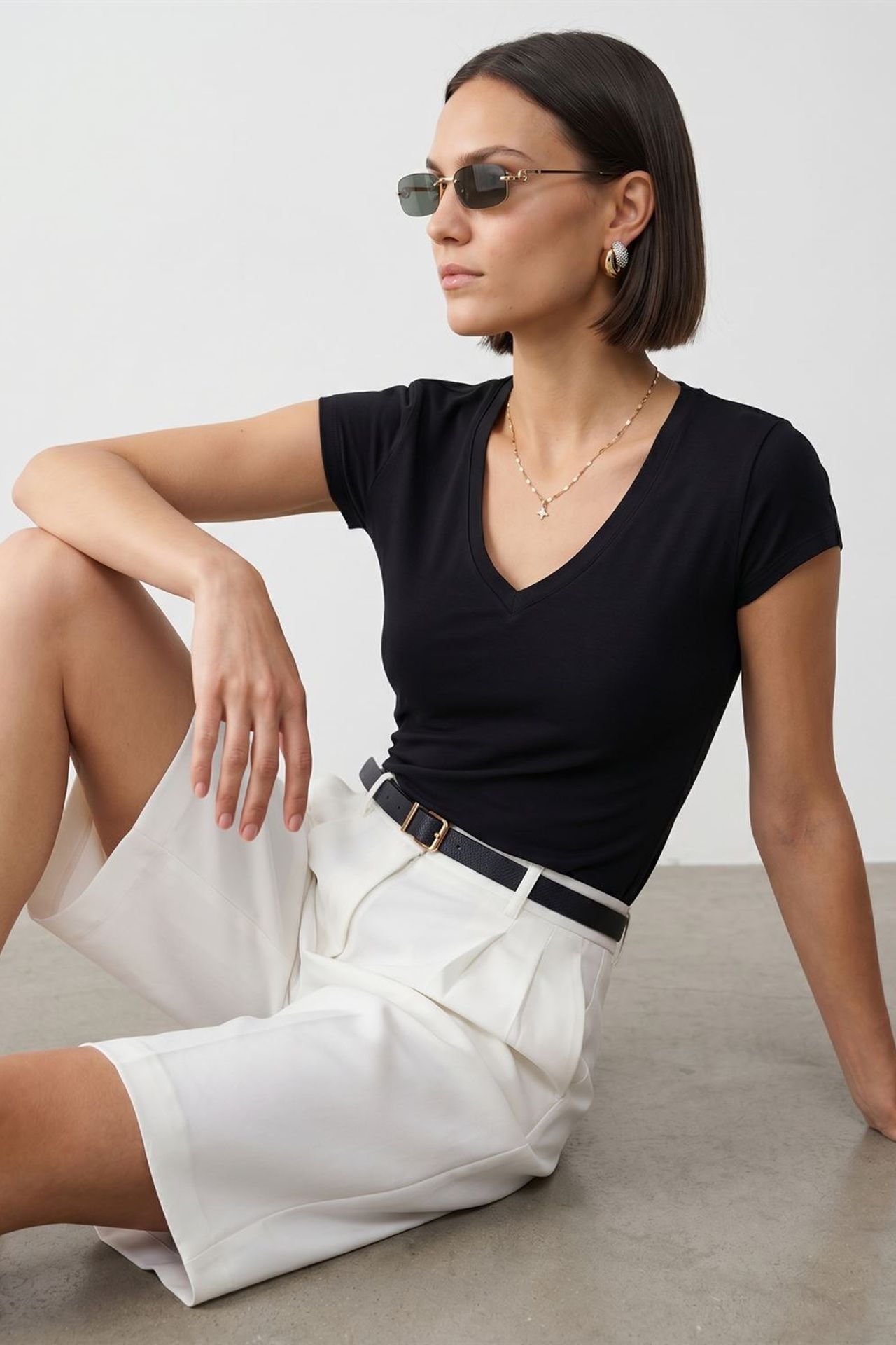 DILVIN Slim Fit V-Neck Jersey Blouse 3