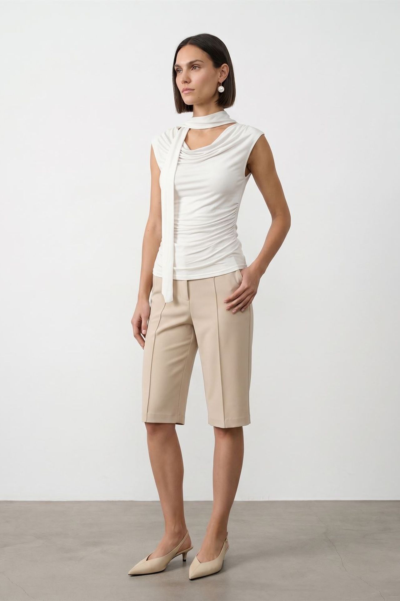 DILVIN Sleeveless Cowl Neck Jersey Blouse 4