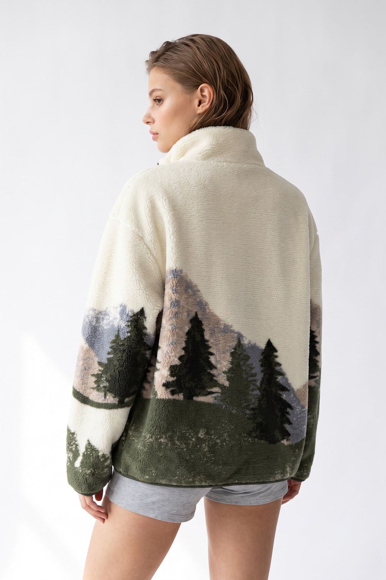 MIXRAY Kadın Geometrik Fermuarlı Yaka Sweatshirt 6