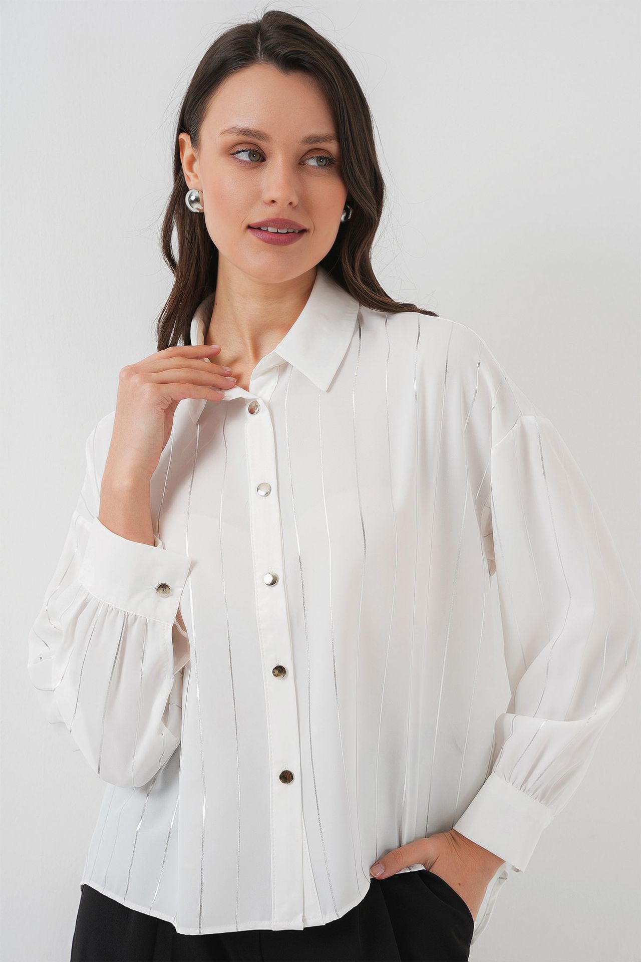 BDART Loose Fit Striped Poplin Shirt with Button Closure 3