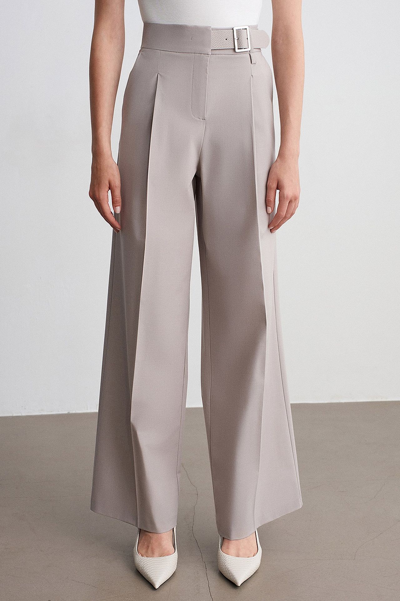 DILVIN Belted Wide-Leg Woven Trousers 3