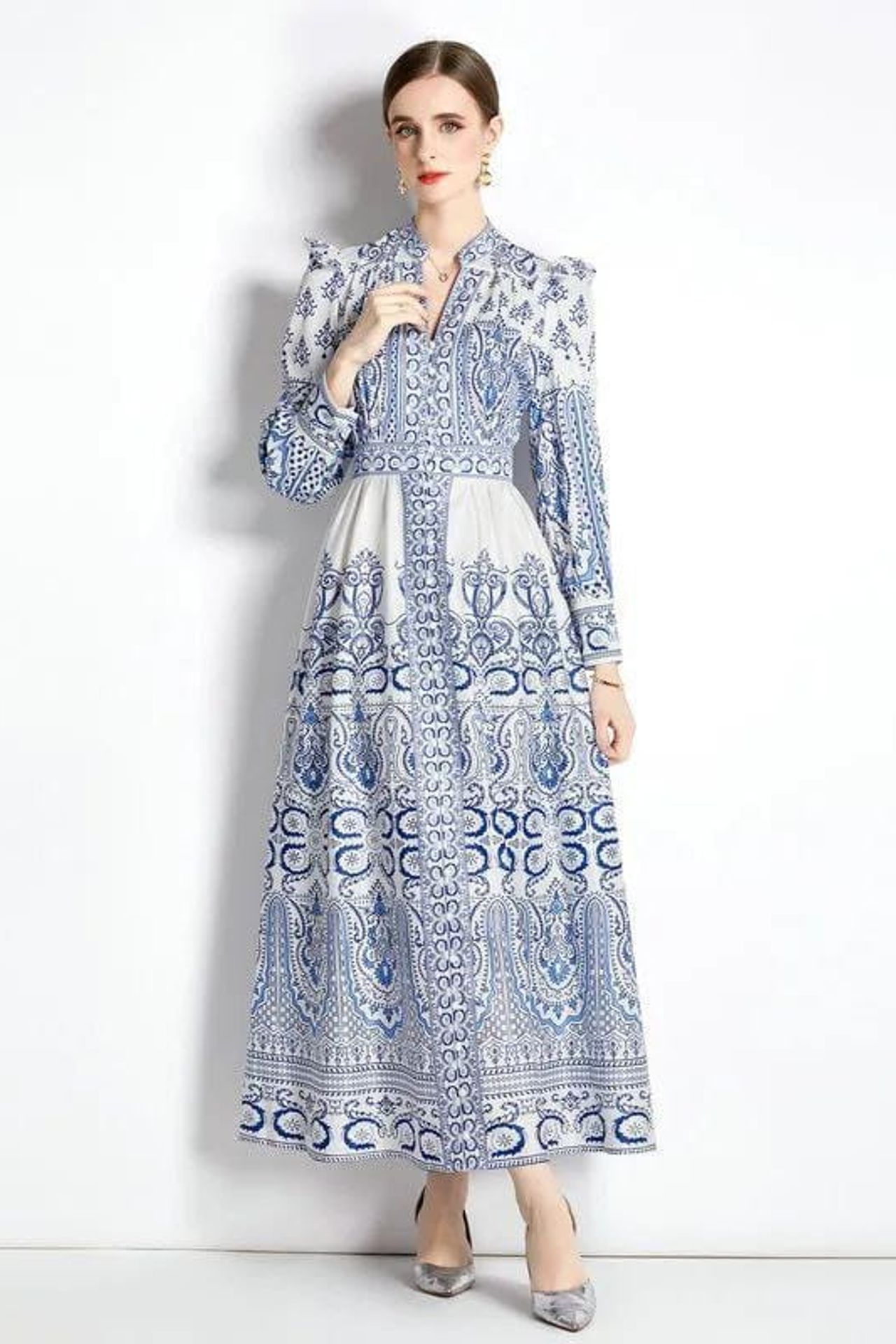 MSN Paisley Print Maxi Dress with Button Closure 2